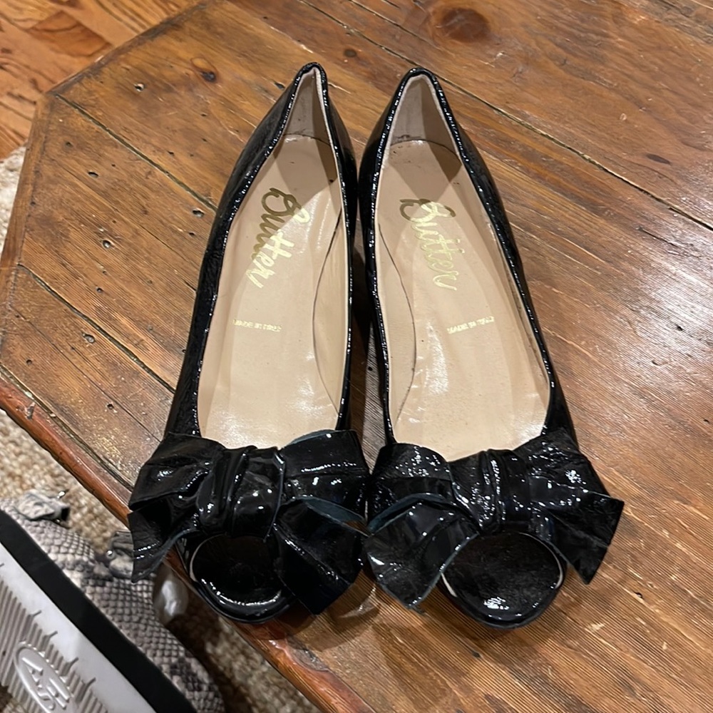 Butter black patent kitten heel shoes